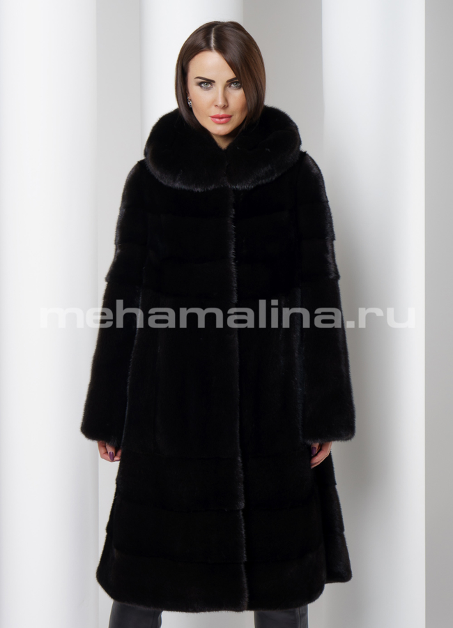 Шуба из скандинавской норки модель № S-517 меха малина