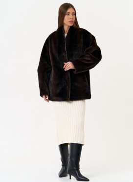 Женская шуба из эко меха коричневого цвета Женская шуба из эко меха коричневого цвета