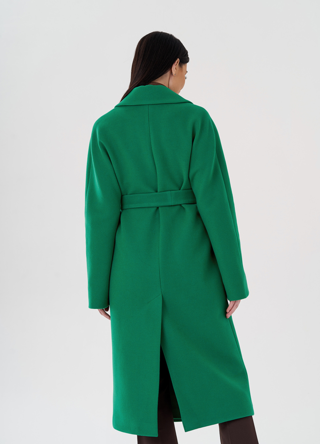 Длинное женское пальто в зеленом цвете модель № 24293 в кредит