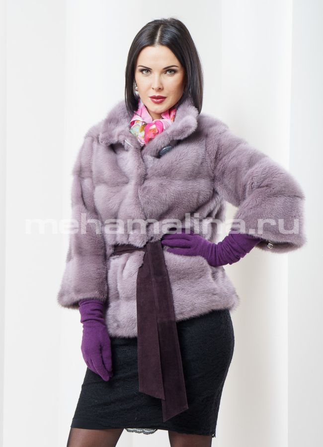 Шуба из норки  модель № S-347 меха малина