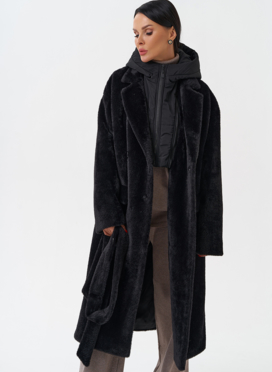 Женское ворсовое пальто с капюшоном