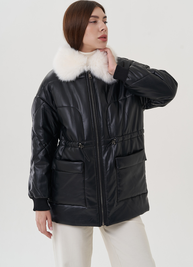 Куртка из искусственной кожи с отделкой из экомеха модель № 81869 в рассрочку