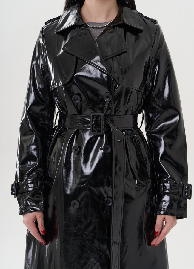 Удлиненный плащ из эко кожи модель № 26806 универмаг малина