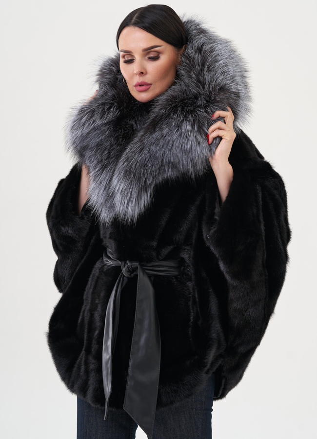 Шуба из норки с капюшоном из чернобурки модель № 24731 универмаг малина