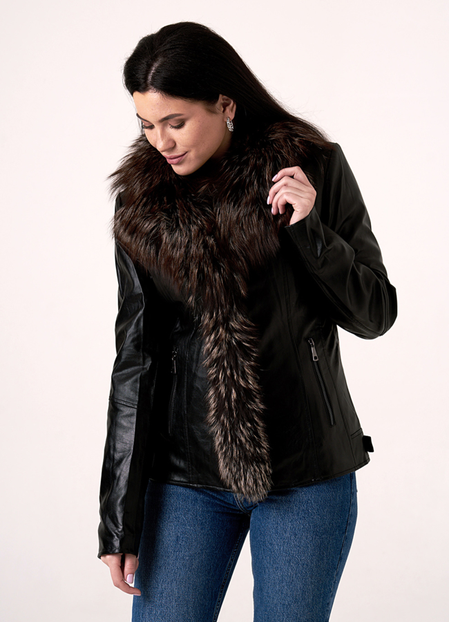 Утепленная куртка из эко кожи с отделкой блюфрост модель № 18241 универмаг малина