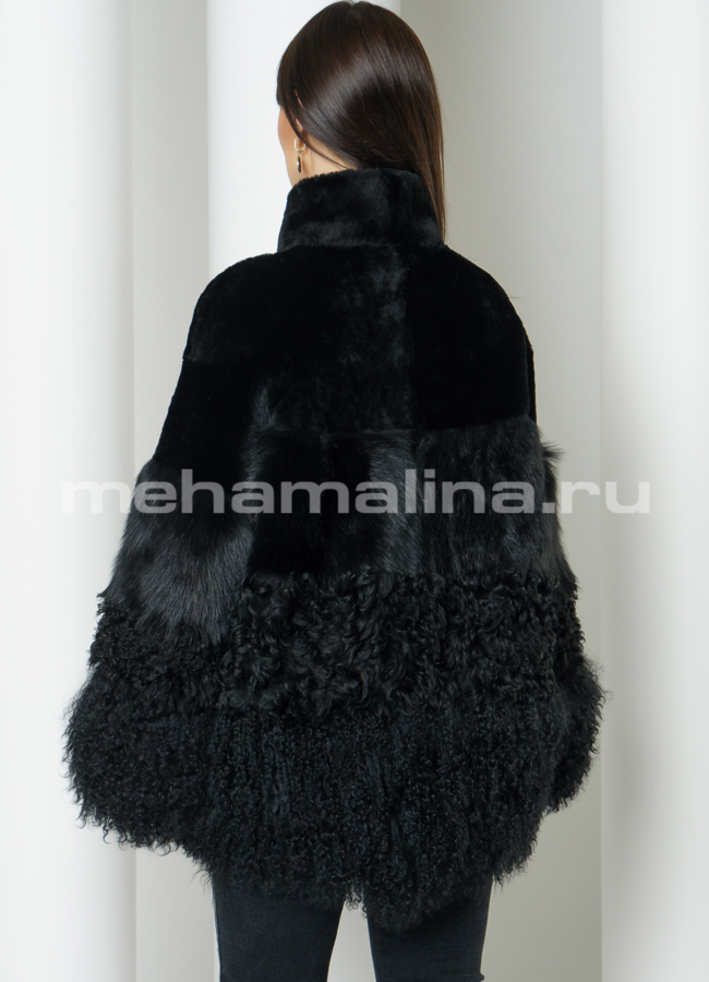 Укороченная дубленка черного цвета  модель № 3206 в кредит
