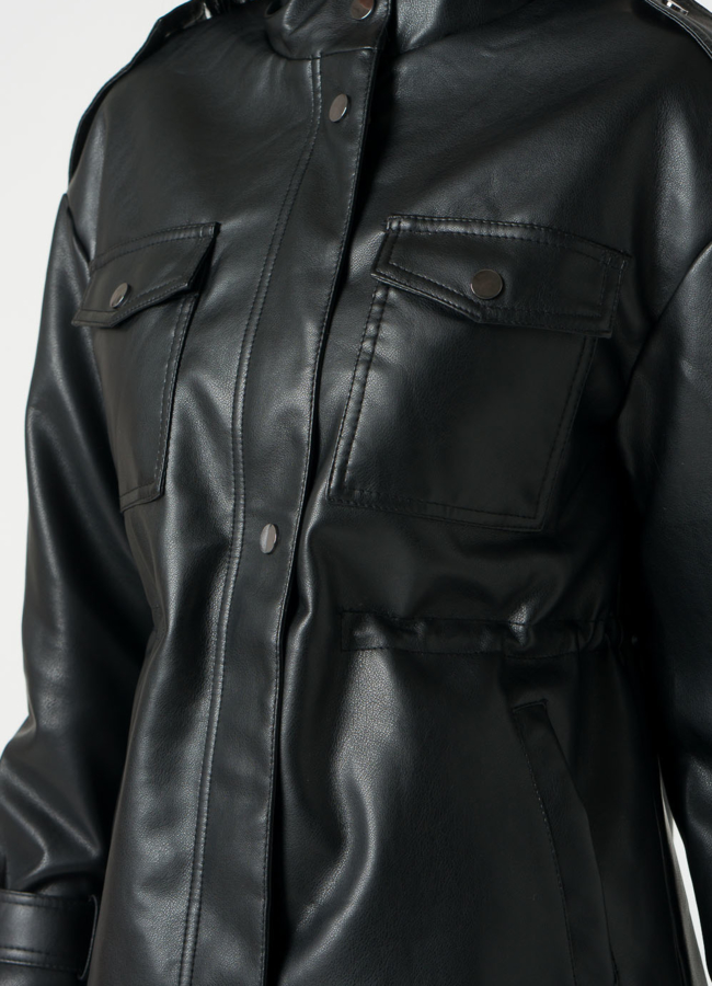 Женская куртка-рубашка с кулиской на талии  из эко кожи  модель № 22407 универмаг малина