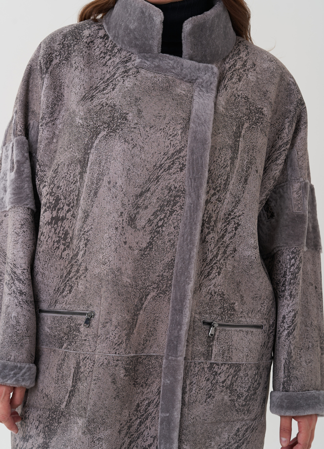 Женская дубленка с воротником стойка модель № 82473 в кредит