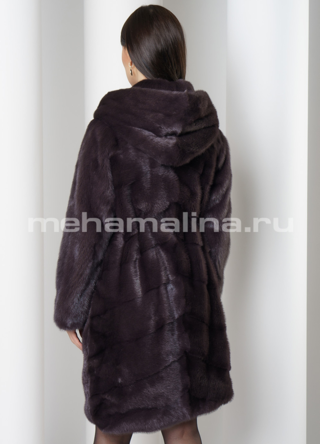 Шуба из норки с капюшоном в цвете уголь модель № S-757 в кредит
