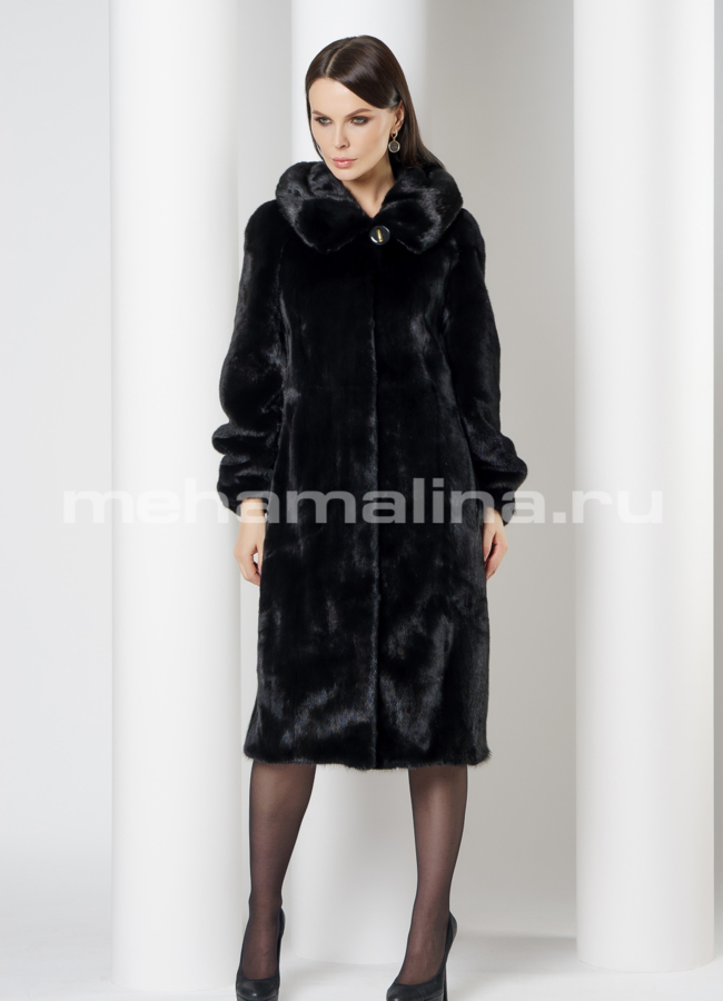 Черная норковая шуба с капюшоном модель № 3007 в кредит