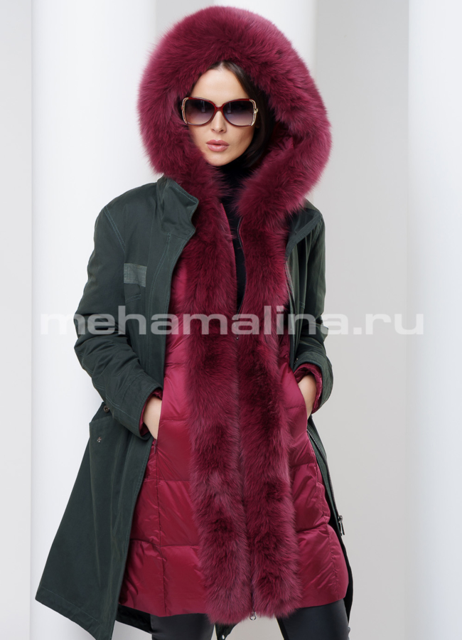 Женская парка модель № П-104 меха малина