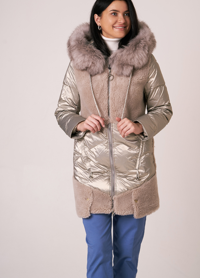 Комбинированный пуховик с шерстью модель № 912 универмаг малина