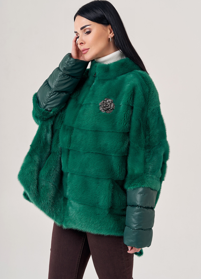 Короткая шуба из норки на молнии  модель № 23822 универмаг малина