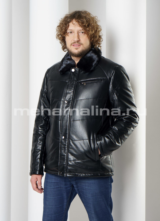 Пуховик из эко кожи, отделка норка модель № PK-234 в рассрочку