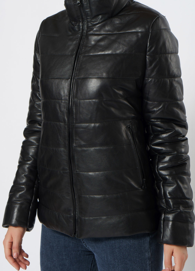 Утепленная кожаная куртка модель № 21605 в рассрочку