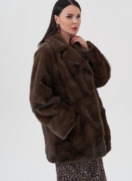 Шуба из норки с английским воротником 