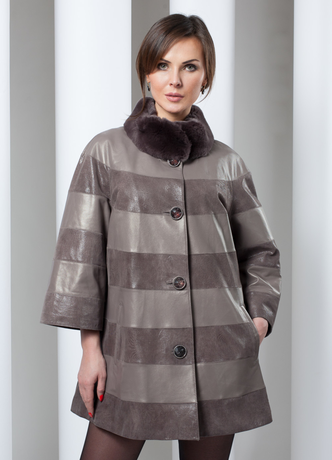 фото Кожаная куртка на пуговицах модель № K-75