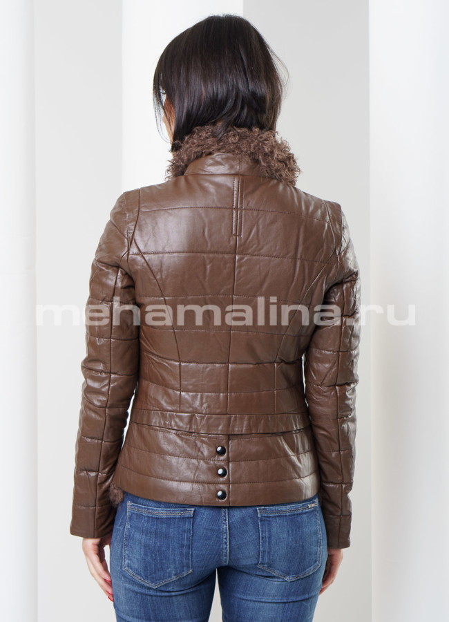 Демисезонная кожаная куртка с мехом модель № K-268 в кредит