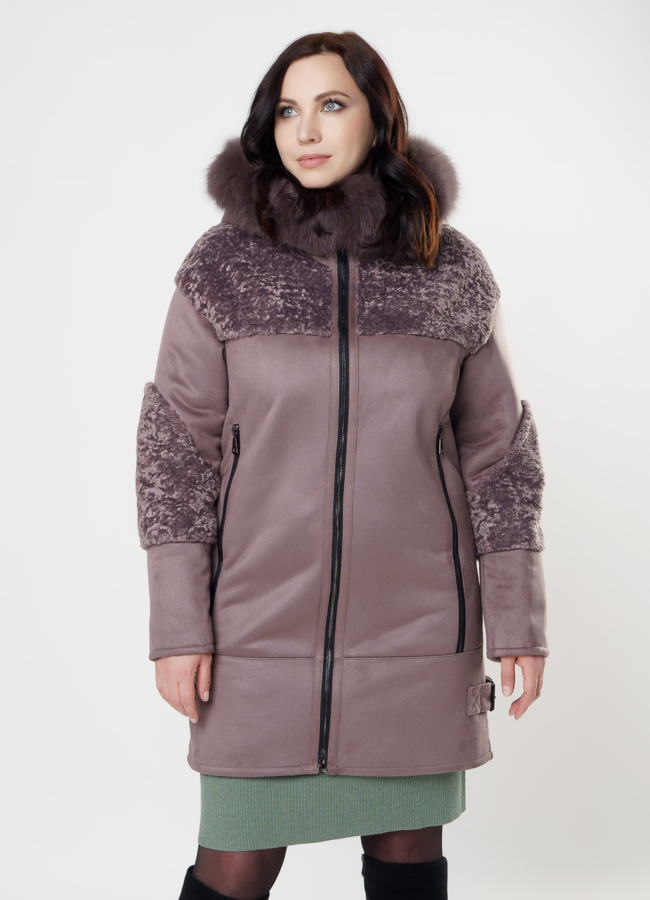 фото Дубленка из эко кожи с капюшоном модель № 82005