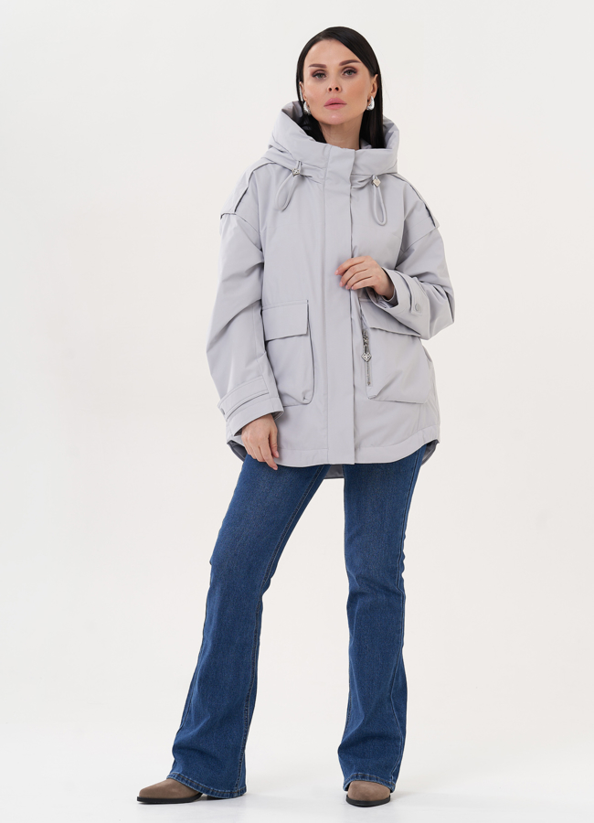 фото Женская куртка с капюшоном серого цвета модель № 27006