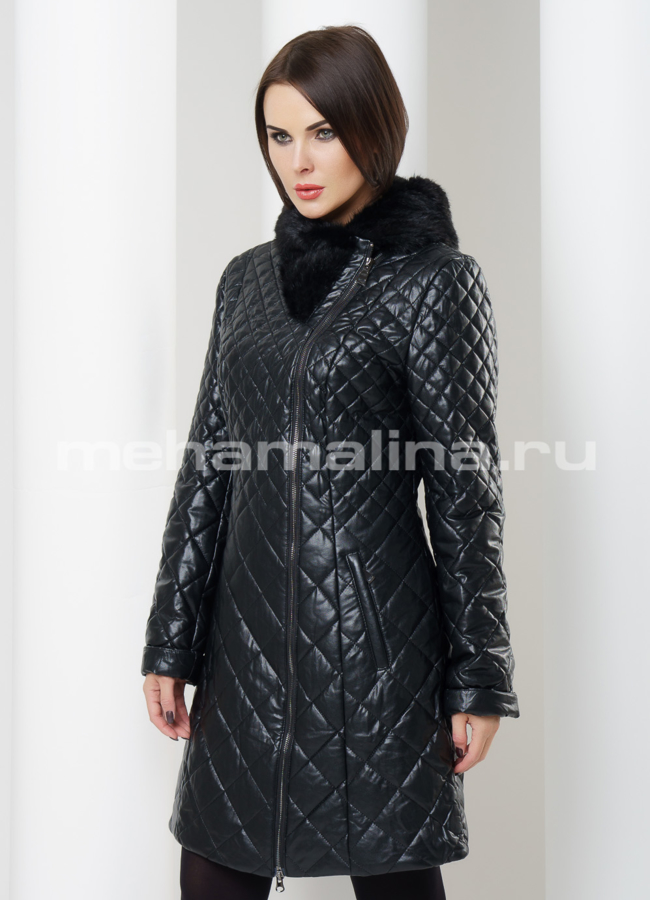 Френч из эко кожи модель № K-320 меха малина