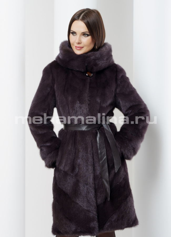 Шуба норка модель № S-487 меха малина