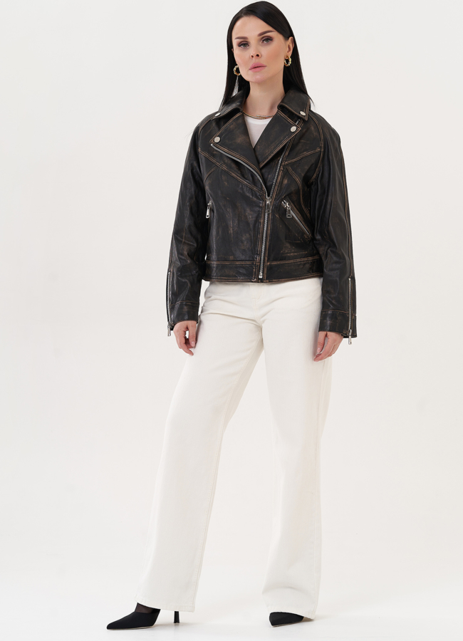 Куртка из натуральной кожи под винтаж модель № 26715 в рассрочку