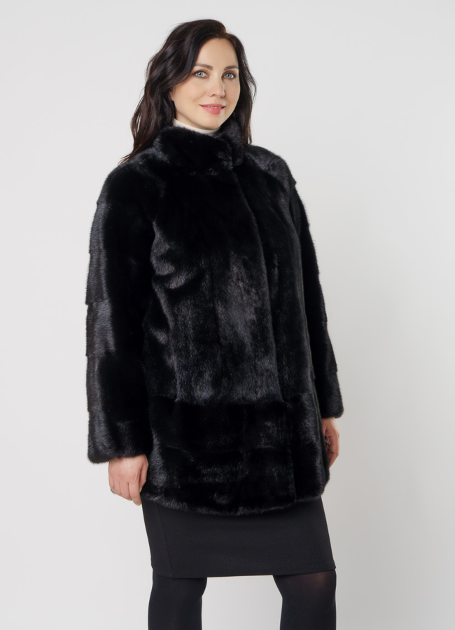 Шуба из норки авто леди в черном цвете модель № 4004 универмаг малина