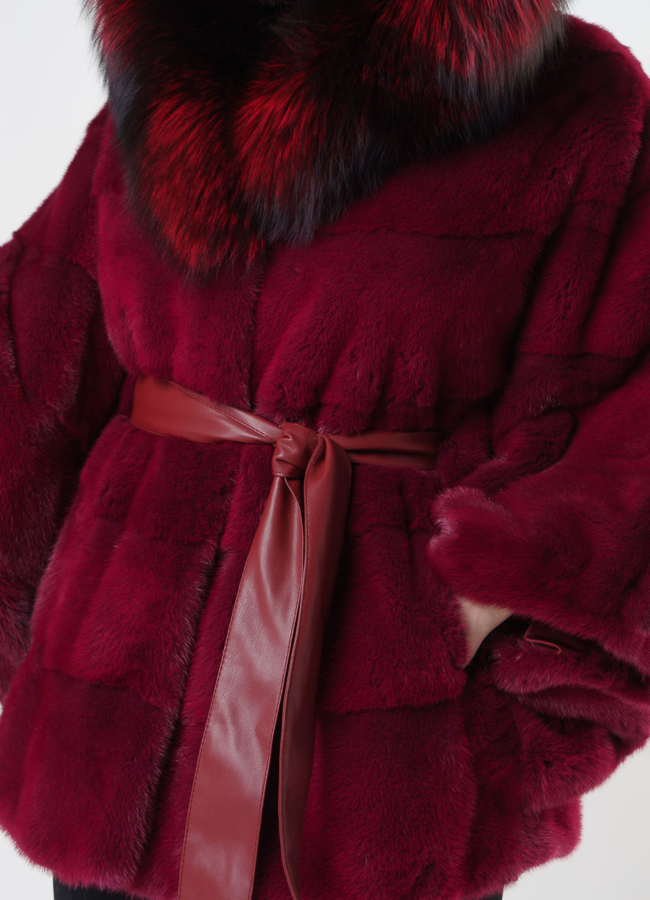 Женская шуба бордового цвета модель № S-1000 в рассрочку