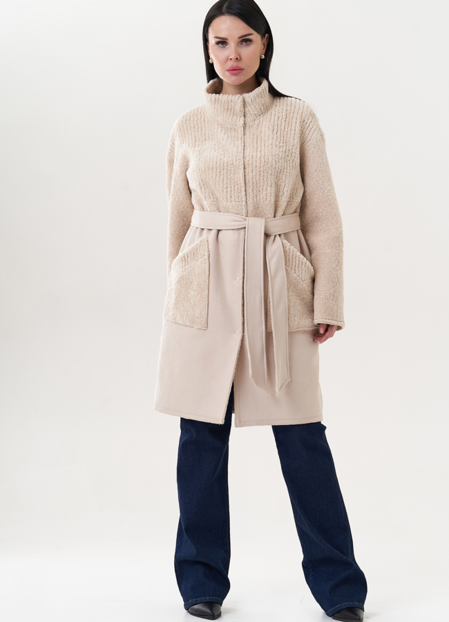 Светлая двухсторонняя эко дубленка модель № 26732 универмаг малина