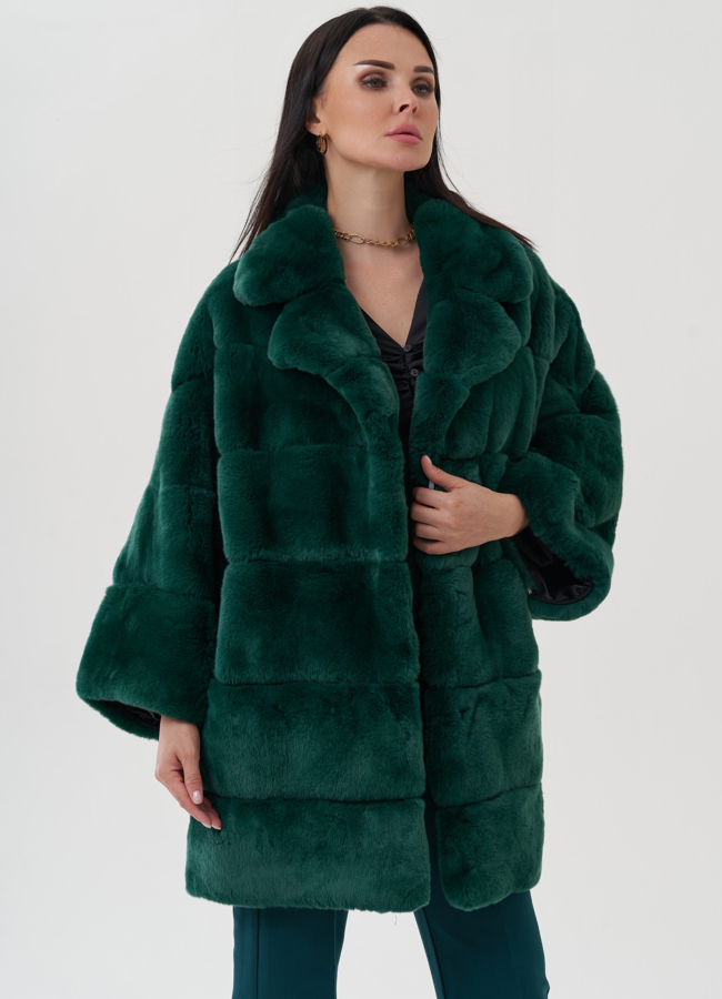Шуба из меха кролика зеленого цвета модель № 25310 универмаг малина