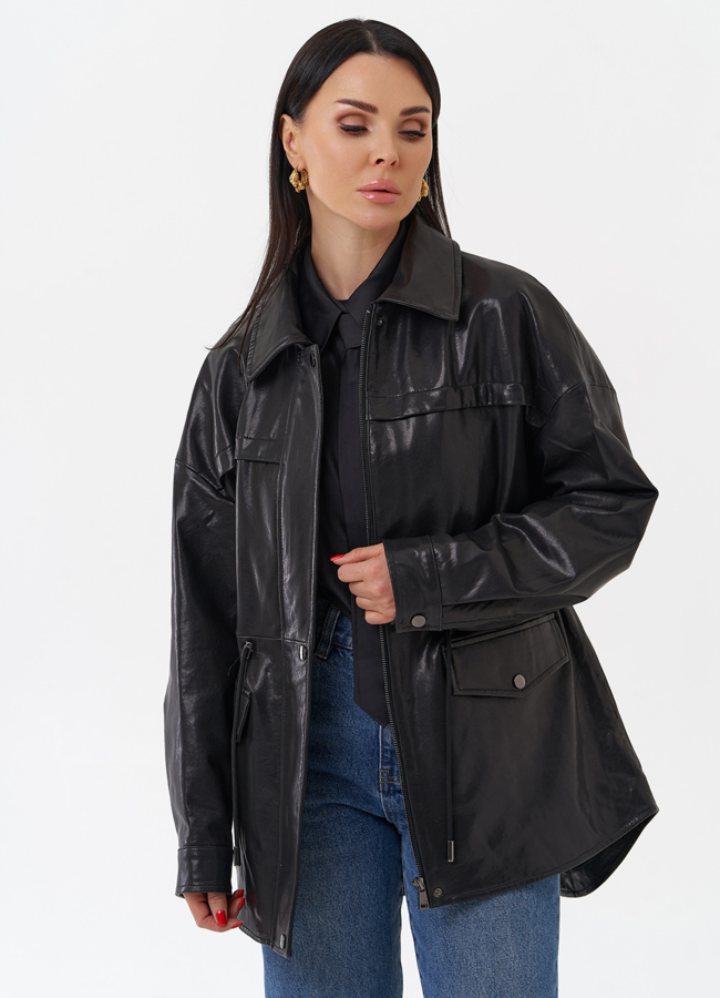 Куртка - парка из натуральной кожи модель № 29911 меха малина