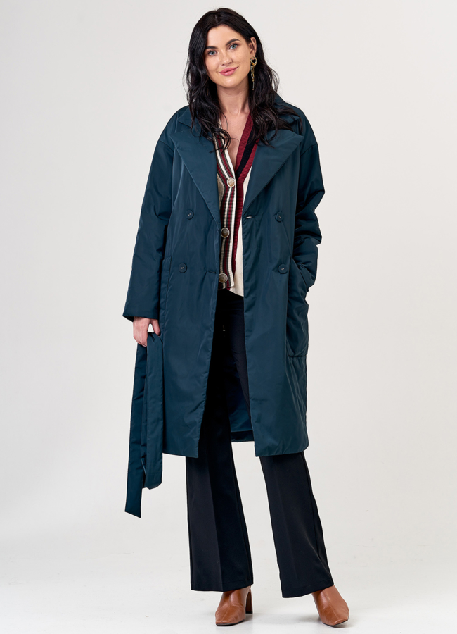 Полупальто двубортное зеленого цвета модель № 21157 универмаг малина