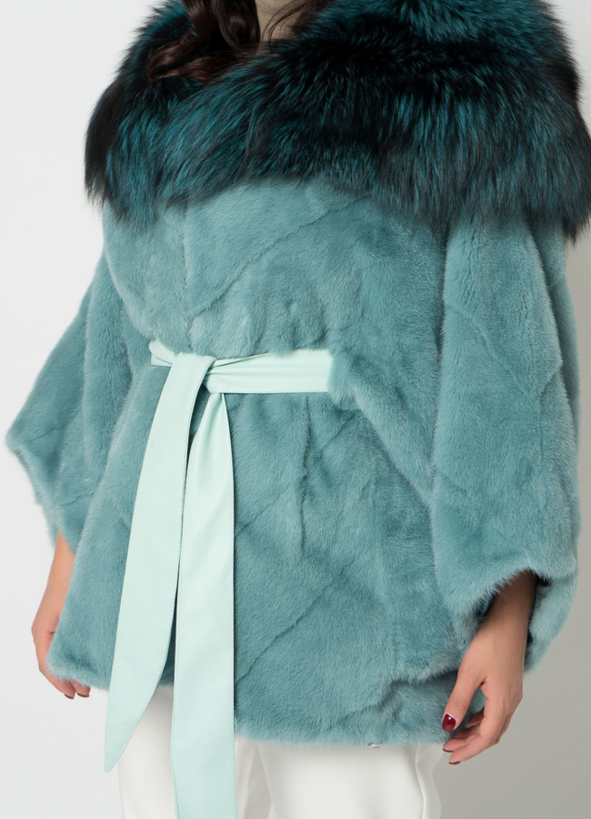 Шуба из норки в зеленом цвете модель № 19196 универмаг малина