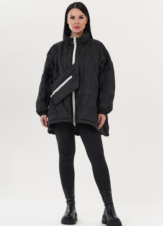 Женская куртка оверсайз с сумкой в черном цвете модель № 26667 в рассрочку