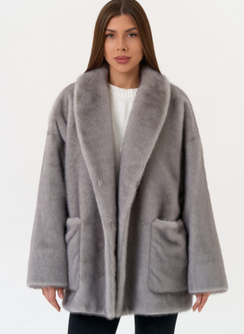 Женская шуба из эко меха с воротником шаль Женская шуба из эко меха с воротником шаль