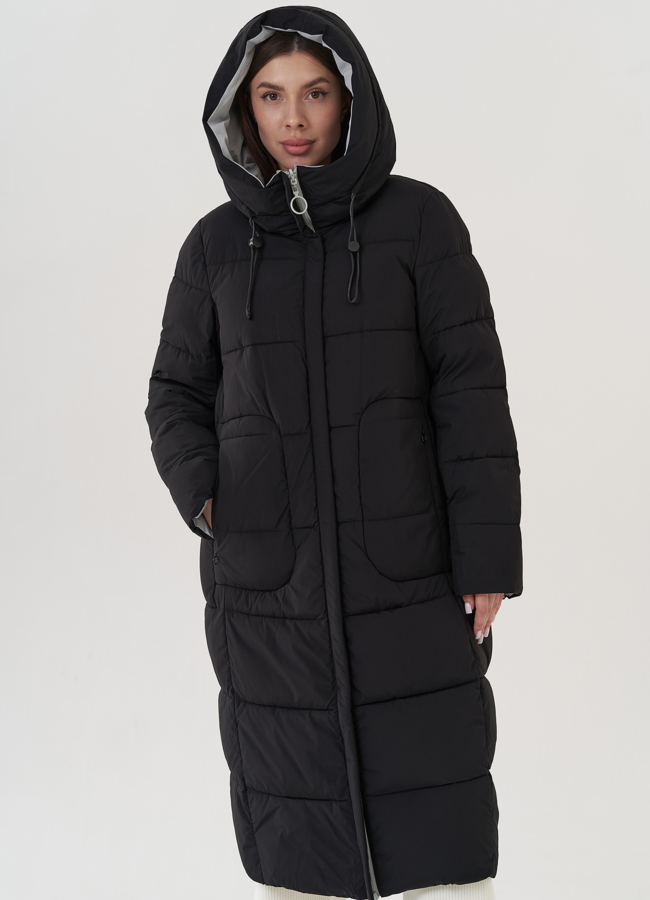 Женский двусторонний пуховик с капюшоном  модель № 25385 в рассрочку