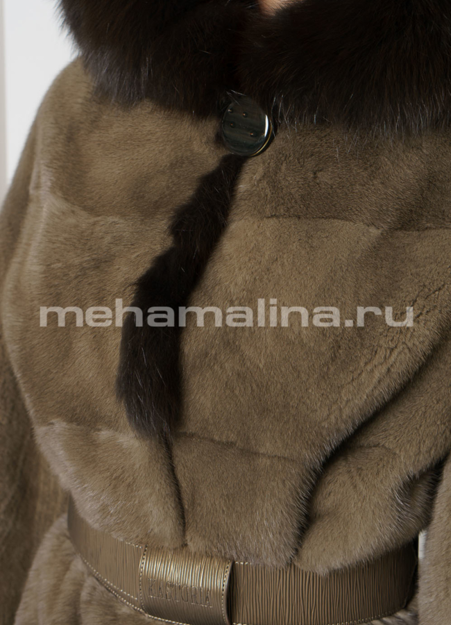 Шуба из норки с капюшоном, отделка куница модель № S-779 в рассрочку
