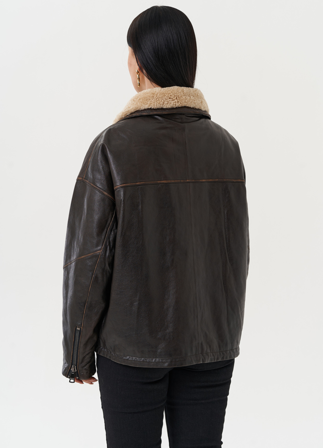 Женская кожаная куртка на утеплении модель № 28114 универмаг малина