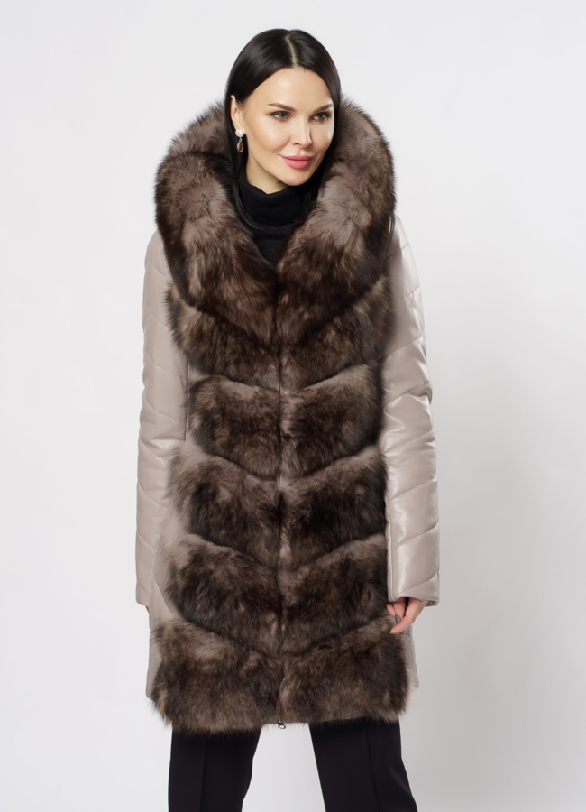 Пуховик-трансформер из эко кожи с капюшоном модель № 11750 универмаг малина