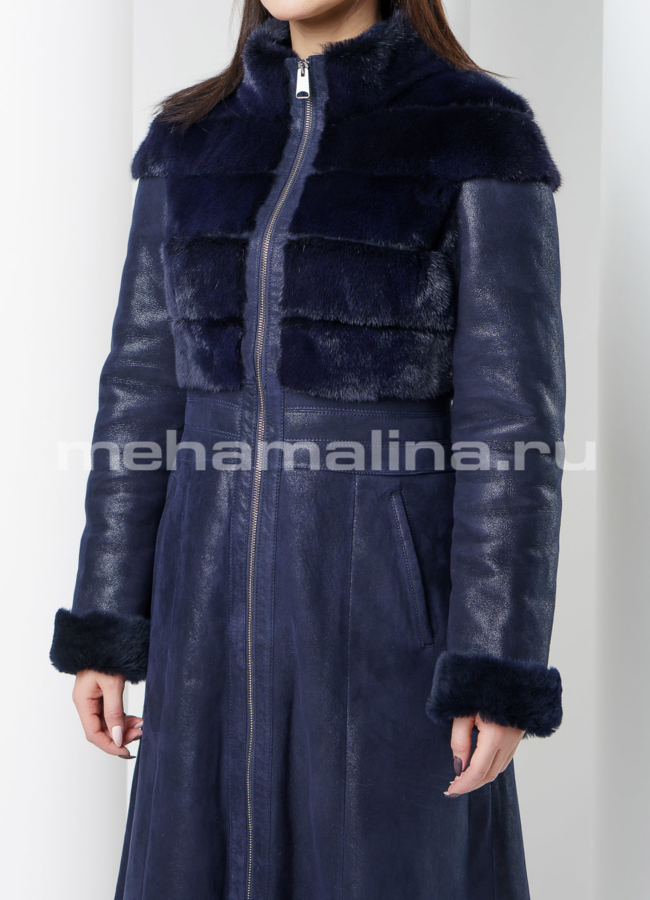 Дубленка синего цвета модель № D-187 универмаг малина
