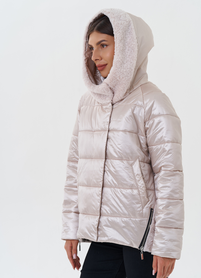 Комбинированный пуховик с капюшоном модель № 27655 универмаг малина