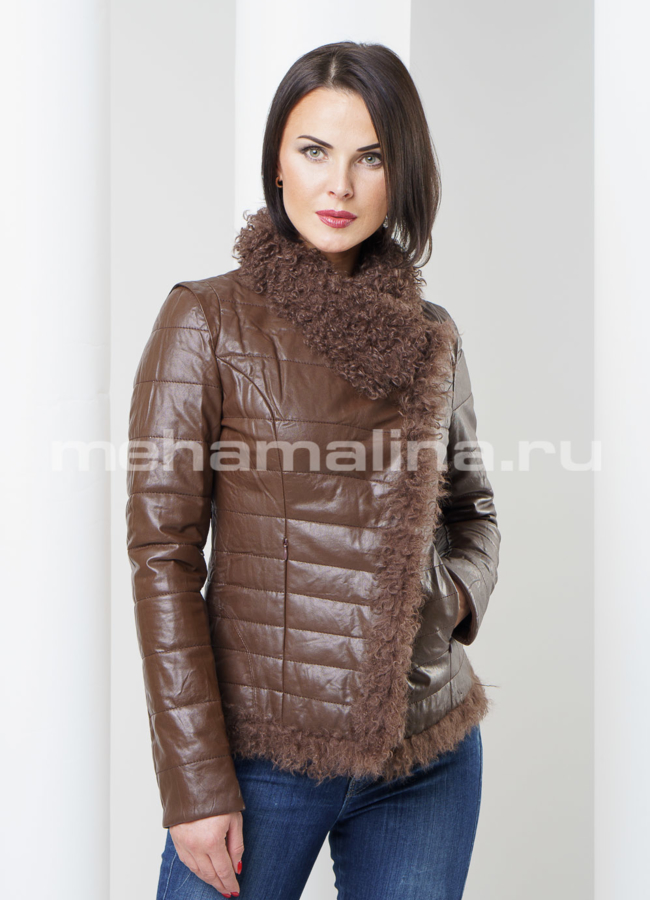фото Демисезонная кожаная куртка с мехом модель № K-268