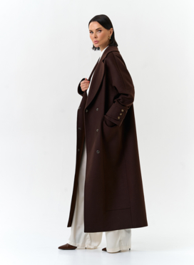 Женское длинное пальто с английским воротником