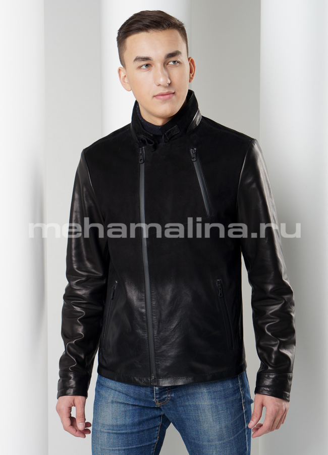 Кожаная куртка модель № KP-186 меха малина
