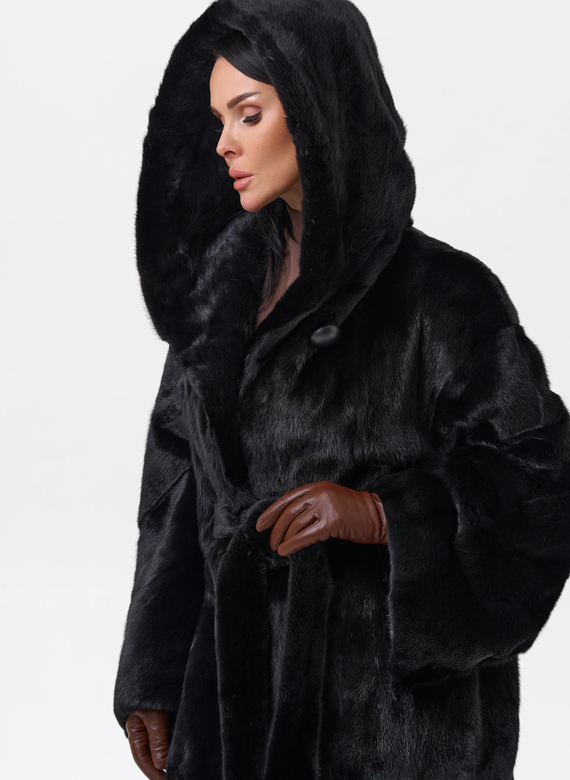 Норковая шуба с капюшоном 