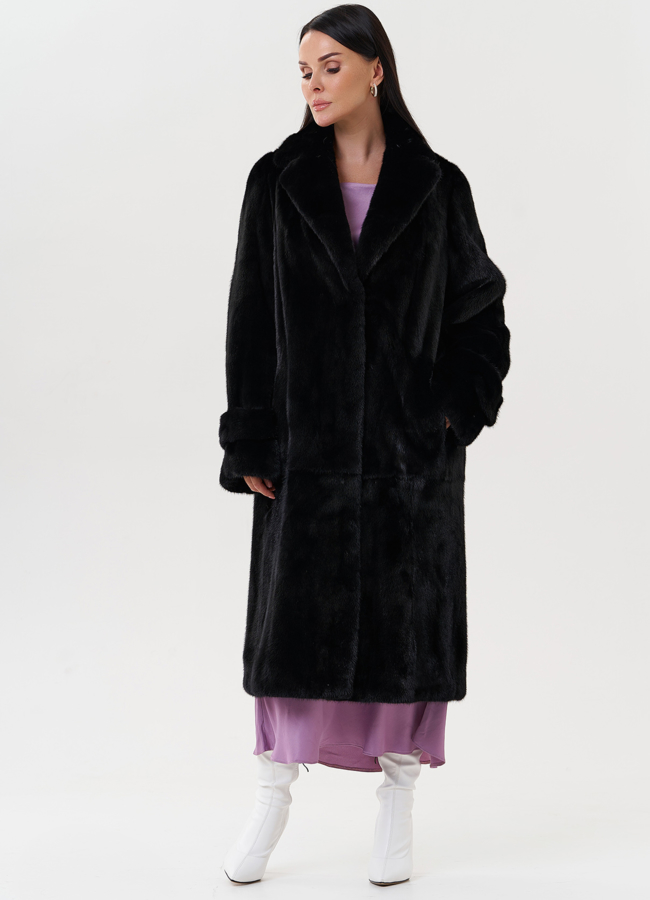 Шуба из норки с английским воротником  модель № 26051 меха малина