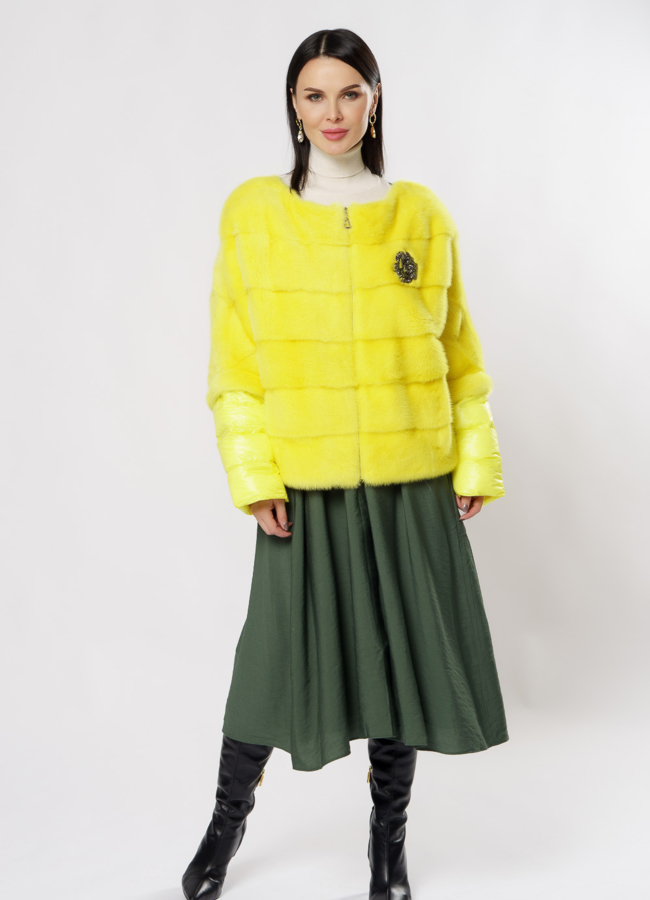 Куртка из норки желтого цвета на молнии модель № S-880 универмаг малина