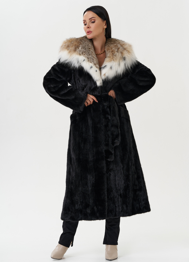 Норковая шуба с капюшоном из меха рыси модель № 28022 универмаг малина