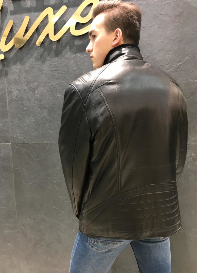 фото Кожаный пуховик модель № W1835-3